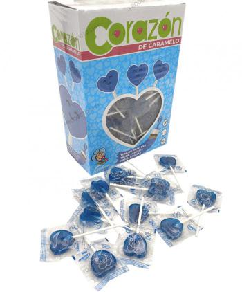 PIRULETA CORAZON PINTA LENGUA AZUL 200 Uds