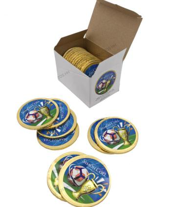 MEDALLONES FOOTBALL CHOCO-LECHE SIMON COLL 68 mm 22 Uds